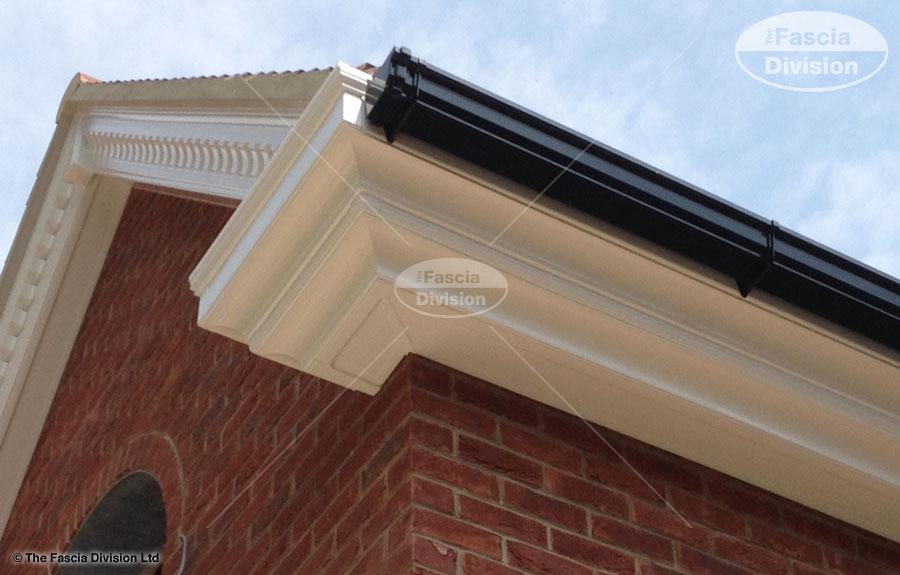 Bespoke decorative fascia with black ogee guttering