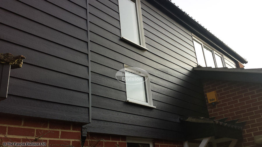 Black Hardiplank cladding with Black Ash fascias and soffits Oxford Black Hardiplank cladding with Black Ash fascias and soffits Oxford
