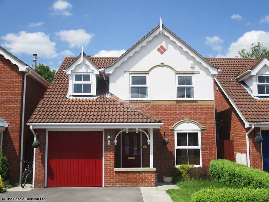 White decorative fascia white square guttering herringbone cladding