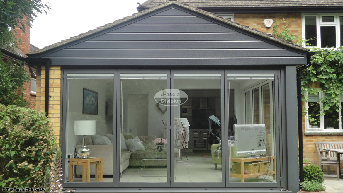 UPVC anthracite shiplap cladding on extension