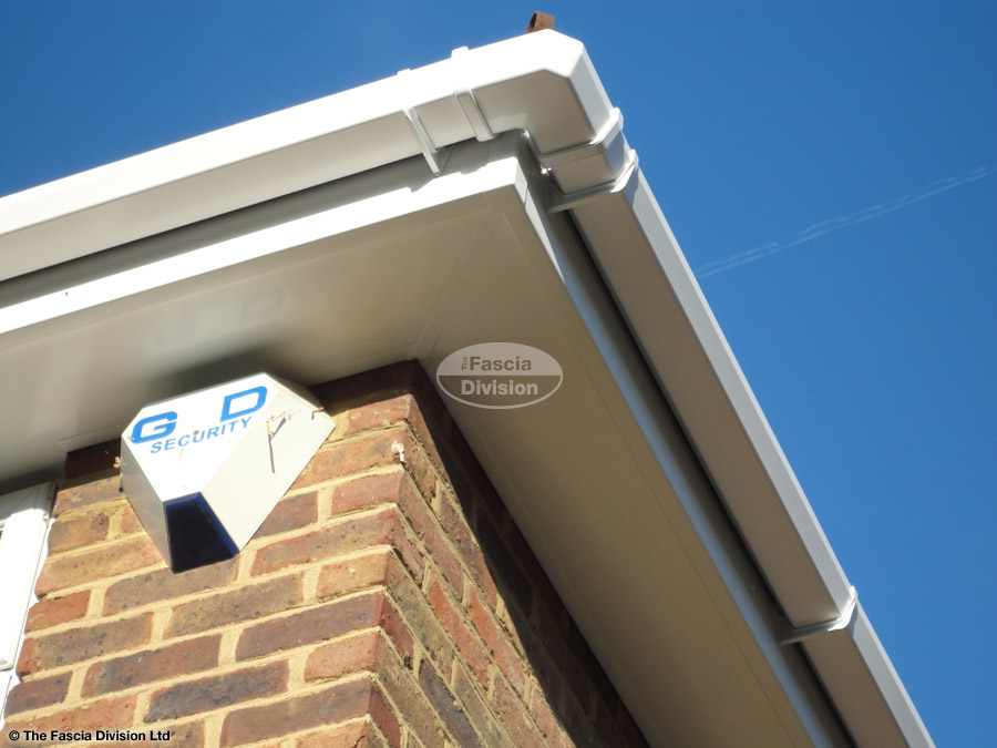 Installation of new UPVC flat soffit with square UPVC guttering