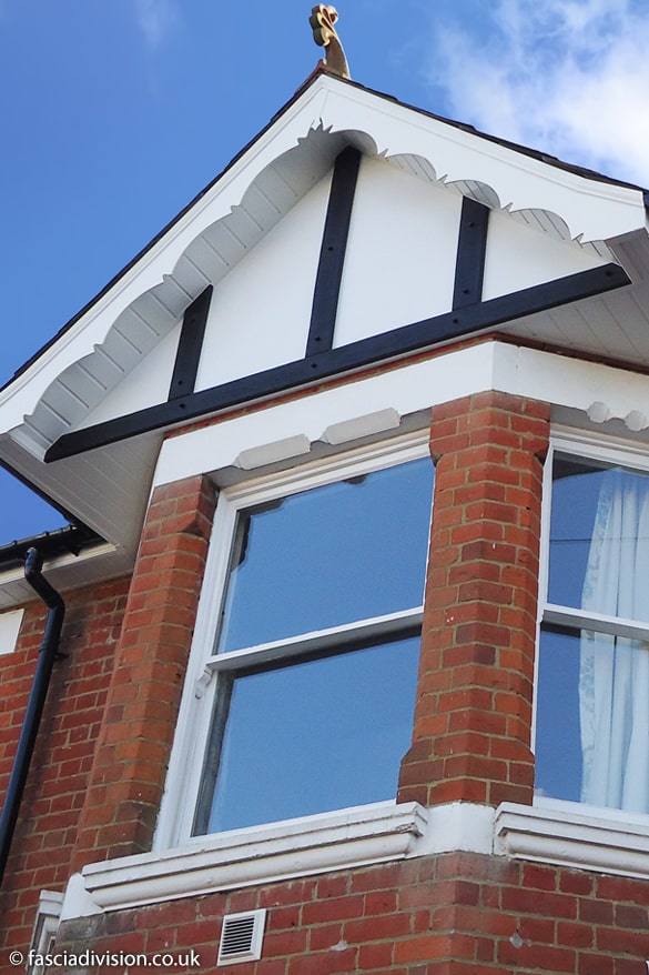 Decorative bargeboards with new mock Tudor beams