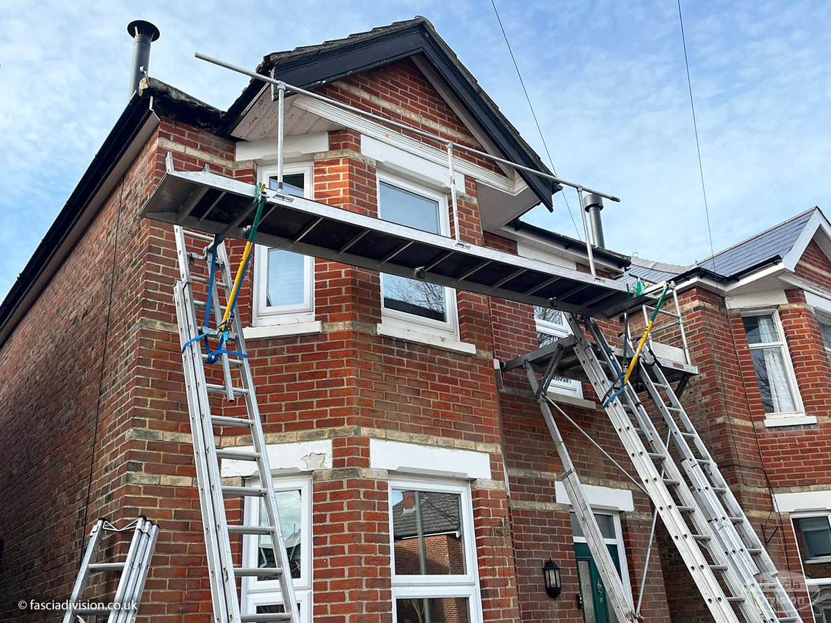 Working on a gable end in Bournemouth with access equipment