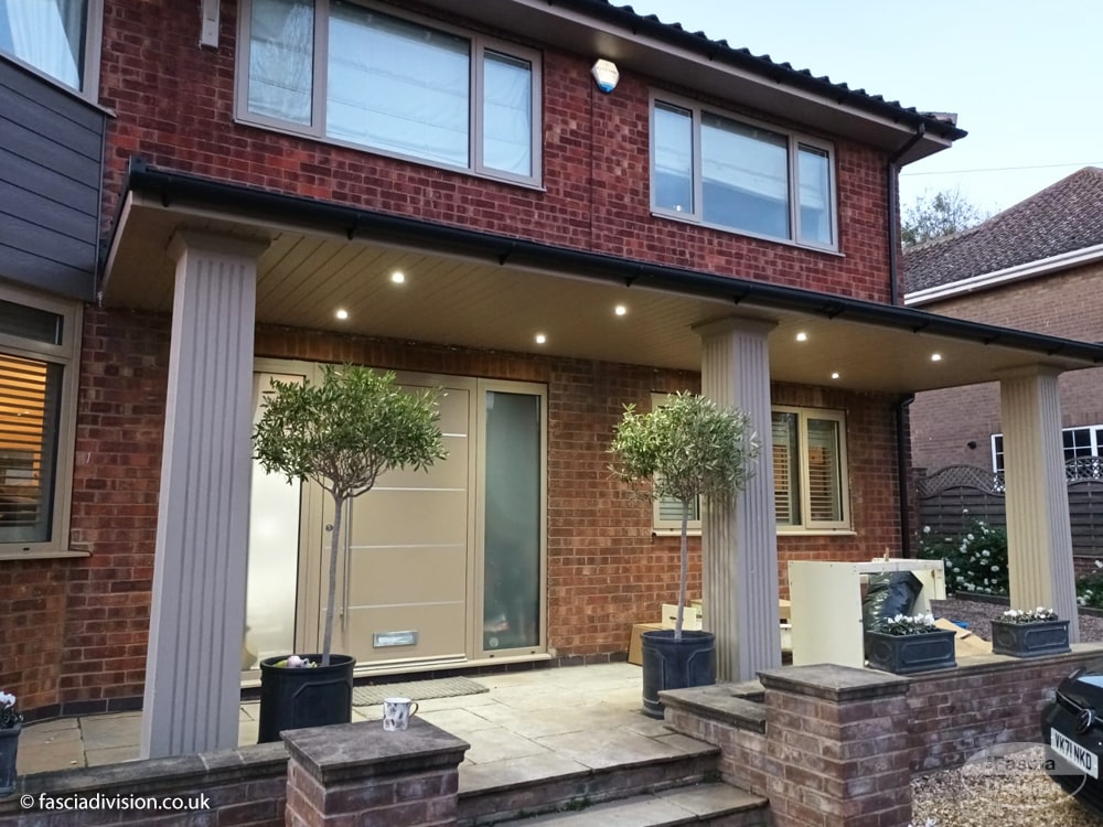 After cladding installation on large porch canopy