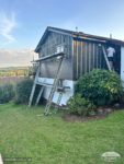 During installation of Hardieplank cladding showing breather membrane and battens