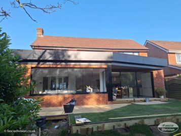 Aluminium powder coated fascia on a new build extension