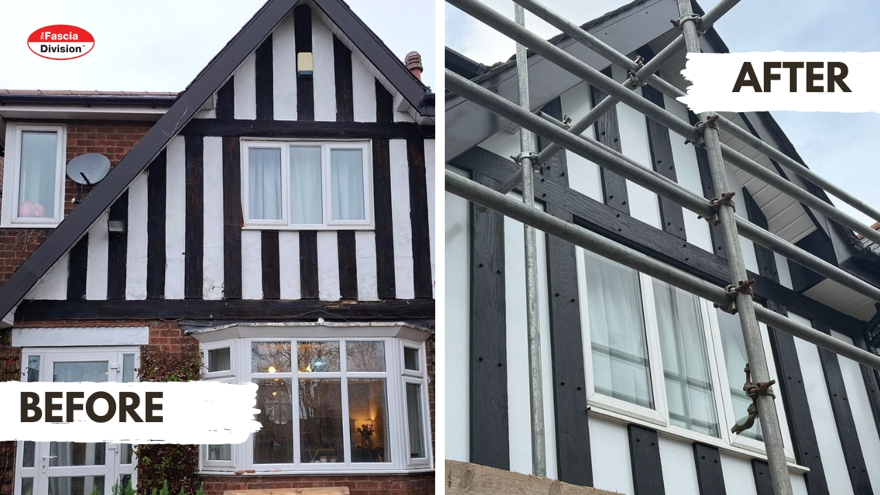 Before after mock Tudor replacement Nottingham