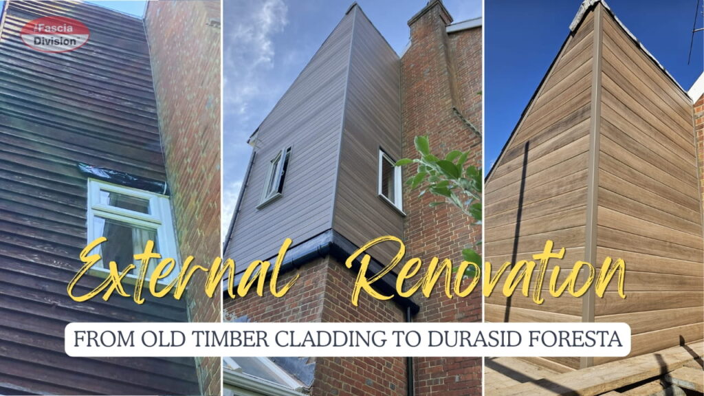 Before and after Durasid Foresta Cladding installation in Horsham, West Sussex